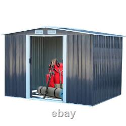 Metal Garden Shed Apex Roof Outdoor Tools Storage House Heavy Duty Patio with Base