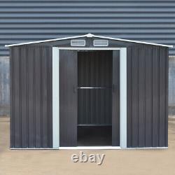 Metal Garden Shed Apex Roof Outdoor Tools Storage House Heavy Duty Patio with Base
