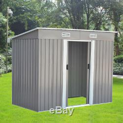 Metal Garden Shed Outdoor Storage House Pent Roof Sliding Door 8x4FT with Base