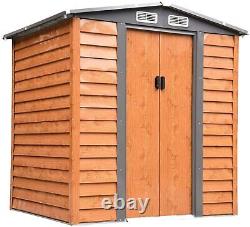 Metal Garden Shed Outdoor Tool Storage Ventilation Wood Effect Lockable Door NEW