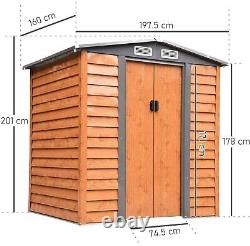 Metal Garden Shed Outdoor Tool Storage Ventilation Wood Effect Lockable Door NEW