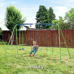 Metal Garden Swing Seesaw Set Children Outdoor Backyard Play Set for Over 3 Year