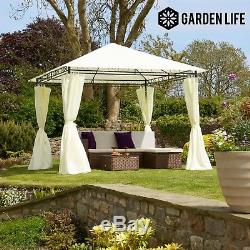 Metal Gazebo Pavilion Marquee Shelter Cream Roof & Curtains 3x3m Garden Life NEW