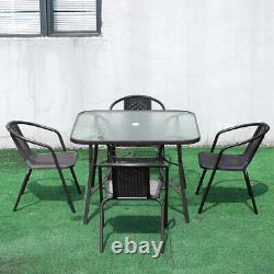 Metal Glass Garden Table and 4 Rattan Chairs Dining Set Outdoor Balcony Bistro