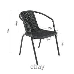 Metal Glass Garden Table and 4 Rattan Chairs Dining Set Outdoor Balcony Bistro