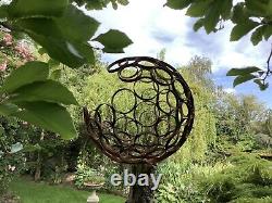 Metal Rusty Garden Modern Art Decorative Open Sphere Ornament Steel Ball