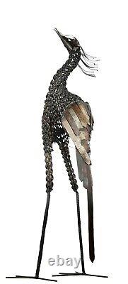 Metal Secretary Bird Garden Ornament Sculpture Art -Handmade Recycled Metal Bird
