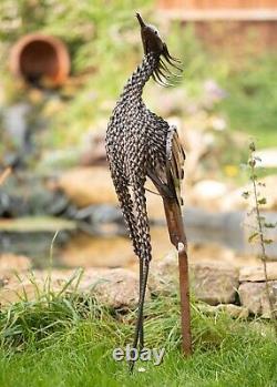 Metal Secretary Bird Garden Ornament Sculpture Art -Handmade Recycled Metal Bird