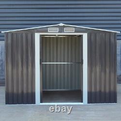 Metal Shed 8 x 8 FT Deep Grey Apex Garden Shed Outdoor Storage Cabinet Tool Box