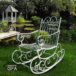 Metal/Steel Garden Rocking Chair In Antique Aged White Indoor & Outdoors Porch