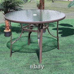 Metal Table & Chairs Set Garden Parasol Patio Dining Table with Stackable Chair