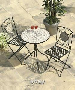 Mosaic Bistro Set Garden Furniture 2 Seater Table Folding 3PC Metal