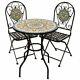 Mosaic Outdoor Garden Table And Folding Chair Set Blue