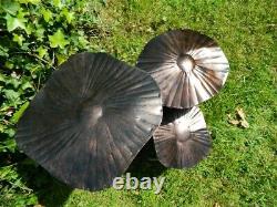 Mushroom Toadstool Garden Ornament Set of 3 Flat Mushrooms 20/30/40cm Bronze