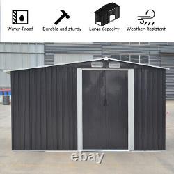 NEW 8x8ft Metal Garden Shed Tools Storage Apex Roof with Log Store Wood Firewood