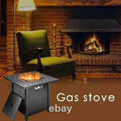 NEW Gas Fire Pit Table Fireplace Garden Burner Outdoor Brazier Lava Rock & Cover