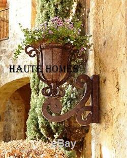 NEW HORCHOW FRENCH Scroll URN Rustic Iron Wall Planter On Bracket Garden