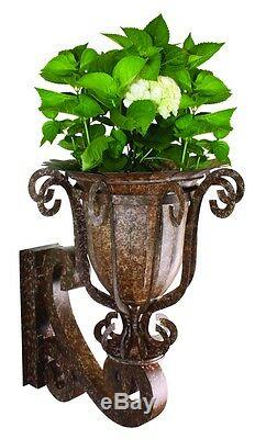 NEW HORCHOW FRENCH Scroll URN Rustic Iron Wall Planter On Bracket Garden