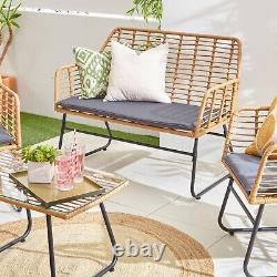 Neo Garden Furniture Wicker Bamboo Style Cane Chair Table Rattan Cushion 4 Piece