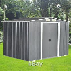 New 8x6FT Garden Shed Metal Apex Roof Outdoor Storage With Free Base Grey