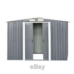 New 8x6FT Garden Shed Metal Apex Roof Outdoor Storage With Free Base Grey