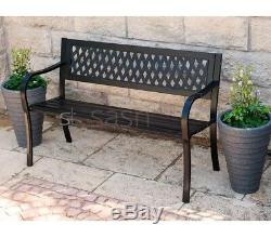 New Black Metal Garden Outdoor W Lattice Back Park Bench Seat Furniture Patio