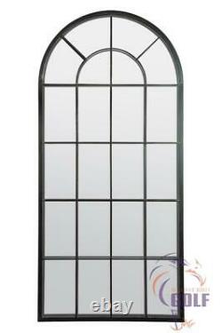 New Black Multi Panelled Arched Window Garden Outdoor Mirror 4ft7 x 2ft2