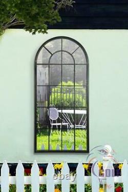 New Black Multi Panelled Arched Window Garden Outdoor Mirror 4ft7 x 2ft2