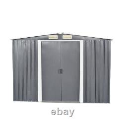 New Metal Garden Shed 8 X 6 FT Apex Roof Sliding Door Outdoor Storage FREE BASE