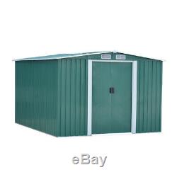 New Metal Garden Shed, 8X10FT Storage with 2 Sliding Doors Apex Roof FREE BASE
