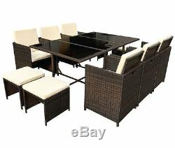 New Outdoor Garden Furniture Set Patio Poly Rattan Conservatory Brown cube 11Pc