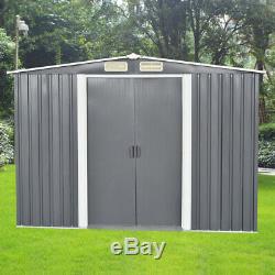 New Quality 8x6 FT Garden Shed Metal Apex Roof Outdoor Storage With Free Base