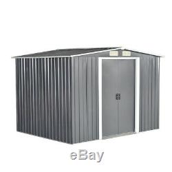 New Quality 8x6 FT Garden Shed Metal Apex Roof Outdoor Storage With Free Base