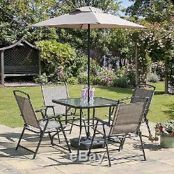 Oasis Patio Set Outdoor Garden Furniture 7 Piece Folding Chairs Table Parasol