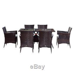 Ousunny Rattan Dining Set Garden Patio Furniture 6 Chairs Table Wicker Brown