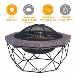 Outdoor Fire Pit Firepit Brazier Garden Table Stove Patio Heater Mesh Poker UK