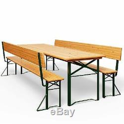 Outdoor Folding Trestle Table Bench Set with Backrest Wooden Garden Furniture