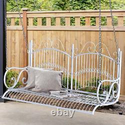 Outdoor Garden Balcony Metal 2 Seat Swing Chair Love Seat Hanging Hammock White