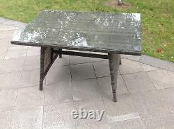 Outdoor Garden Furniture Rattan Dining Table Clear Tempered Glass Top Grey Mixed