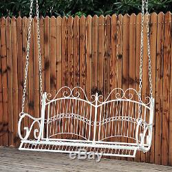 Outdoor Garden Solid Metal 2 Seat Swing Chair Love Seat Hanging Hammock White