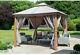 Outdoor Gazebo Shelter Garden Canopy Tent Aluminium Frame Wooden Look, Led Light