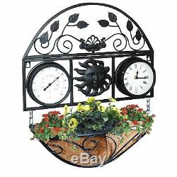 Outdoor Hanging Garden Wall Planter with Clock and Thermometer Plant Pot Flower