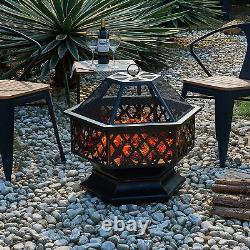 Outdoor Hexagonal Fire Pit BBQ Firepit Brazier Garden Stove Patio Heater Brazier
