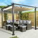 Outdoor Luxury Slide Away Sun Shade And Metal Gazebo Pergola Garden Furniture