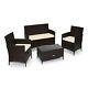 Outdoor Rattan Garden Furniture 4 Piece Set Chairs Sofa Table Patio Madrid Brown