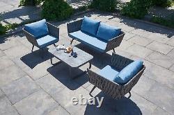 Outdoor Rattan Patio Furniture Sofa Sets with Glass Table Grey Blue Garden Set