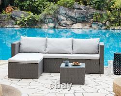 Outdoor Sofa Set Garden Furniture Black or Grey Rattan Lounge Sofa Chaise Table