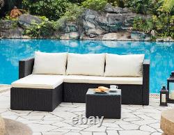 Outdoor Sofa Set Garden Furniture Black or Grey Rattan Lounge Sofa Chaise Table