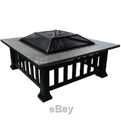 Outdoor Square Fire Pit For Garden Patio Log Burner Metal Brazier Camping Heater