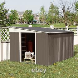 Outsunny 11.3x9.2ft Steel Garden Storage Shed with Sliding Doors & 2 Vents, Grey